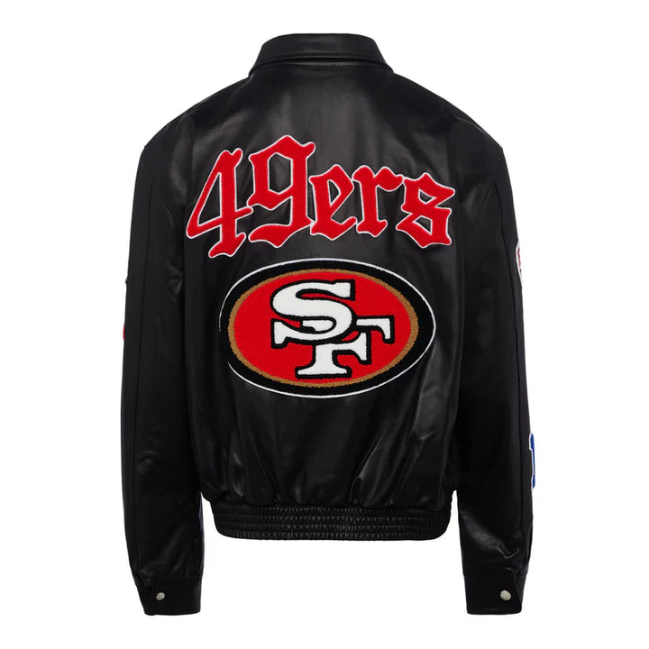NFL 49ers jacket in red and gold leather design in American Style