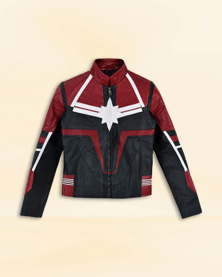 Brie Larson Elegant Multi-tone Leather Jacket - Make a bold fashion statement with this elegant multi-tone leather jacket worn by Brie Larson. in USA marklet