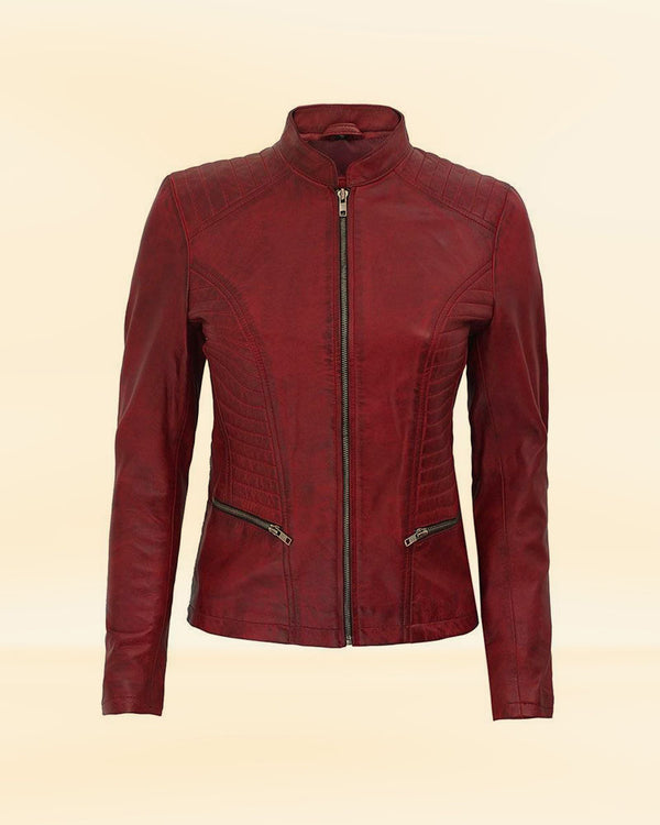 Buy Women Waxed Leather Biker Jacket