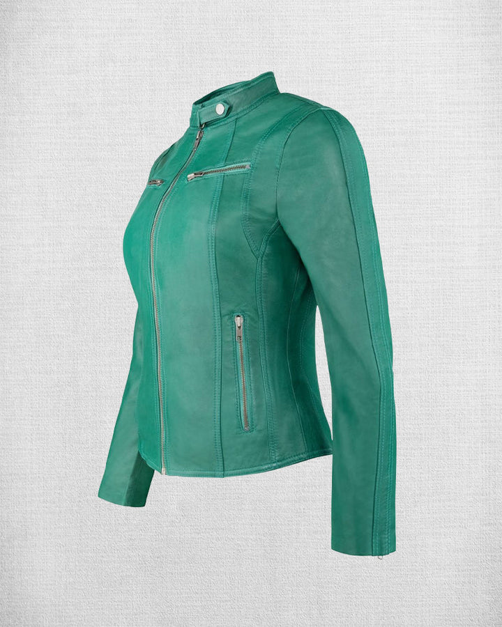 Stylish Emerald Green Leather Jacket for Women
