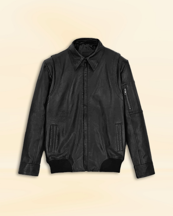 Fashionable leather jacket worn by Dwayne Johnson in France style