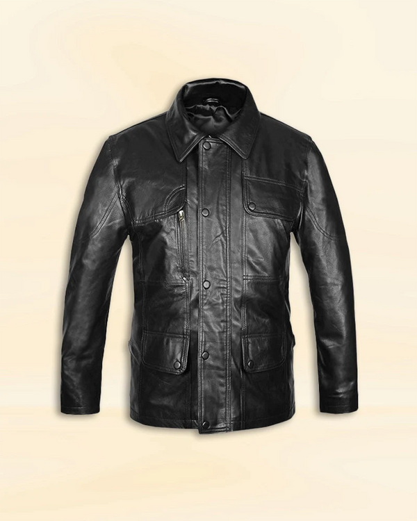 Terminator Genisys Black Leather Jacket - Embrace a futuristic aesthetic with this black leather jacket inspired by the film, Terminator Genisys. in USA market