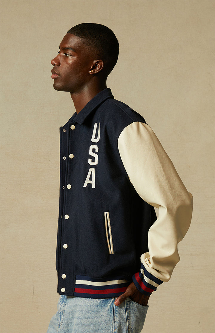 Red white and blue Team USA Olympic varsity jacket in USA