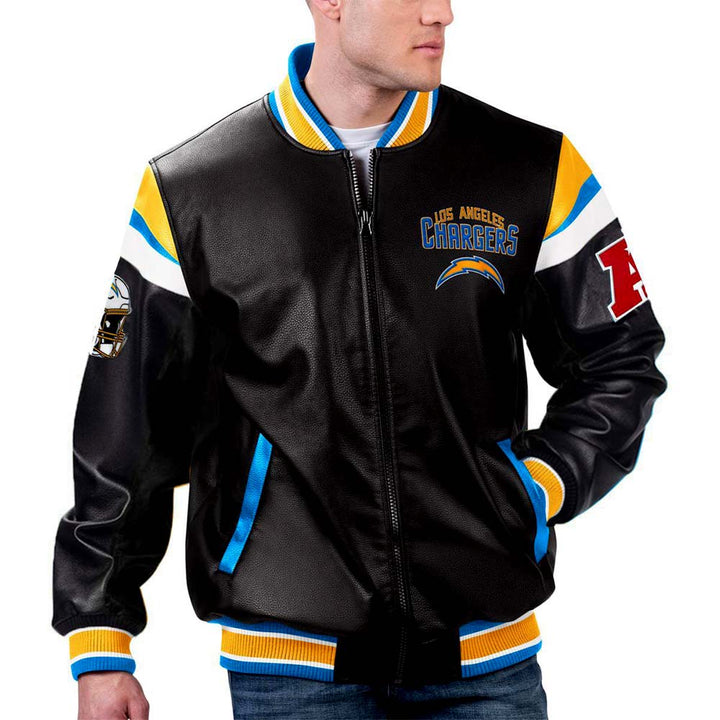 Los Angeles Chargers NFL leather jacket close-up in France style