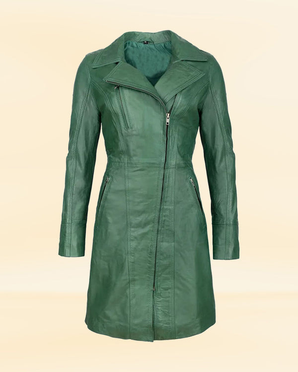 Buy Women's Green Trenchcoat | Leather Trenchcoat