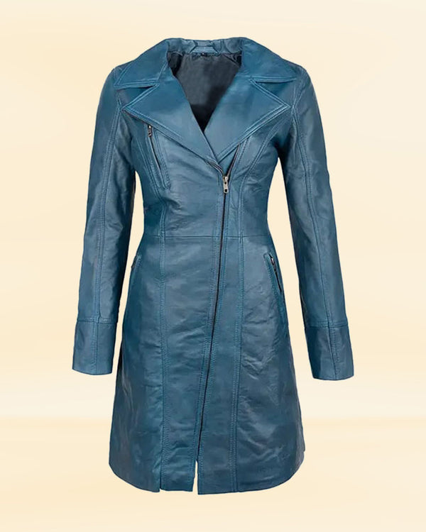 Buy Women's Teal Leather Trenchcoat