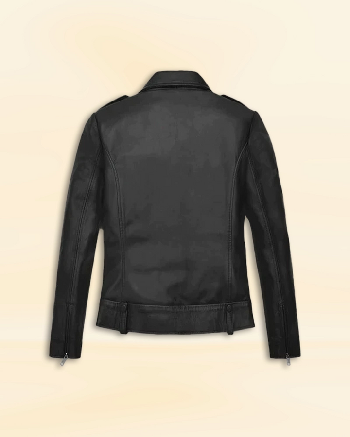 Hailey Baldwin Bieber's edgy outfit featuring a leather moto jacket and ripped jeans in German market