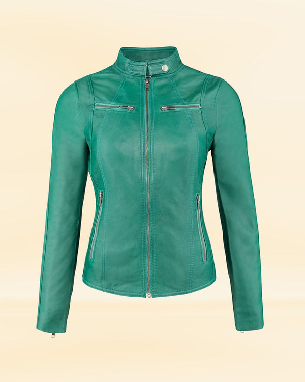 Buy Women's Green Leather Jacket | Green Biker Jacket