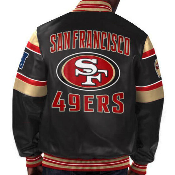 San Francisco 49ers multicolor leather jacket with official team logo in USA