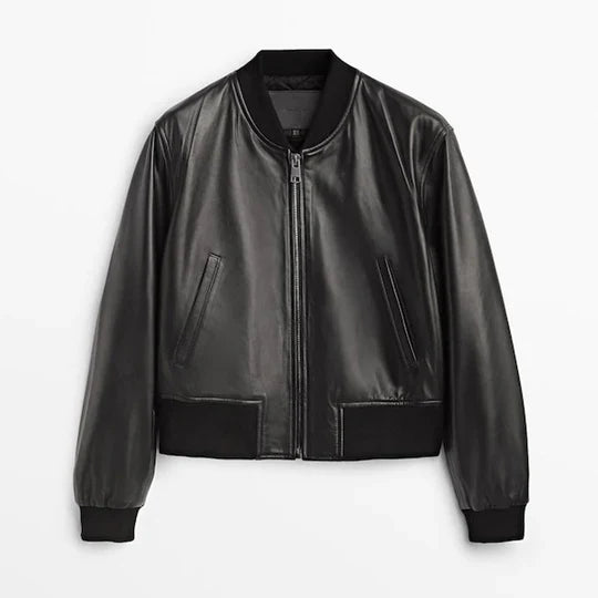 Women's Aviator Sheepskin Faux Shearling Bomber Leather Jacket by TJS in USA