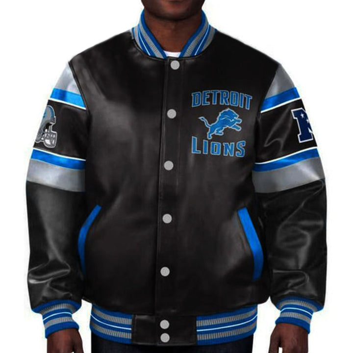 Unisex NFL Detroit Lions blue and silver leather jacket in USA