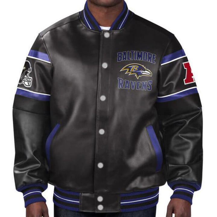 Stylish multicolor NFL Ravens leather jacket for men and women in USA