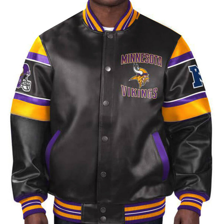 Stylish multicolor NFL Vikings leather jacket for men and women in USA