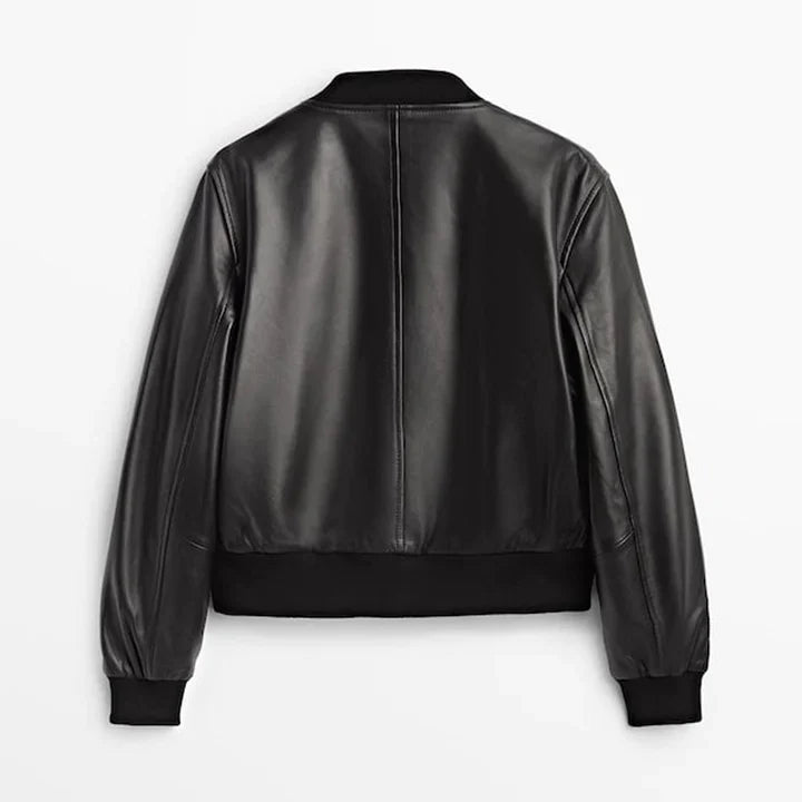 TJS Women's Aviator Sheepskin Faux Shearling Bomber Leather Jacket in France style