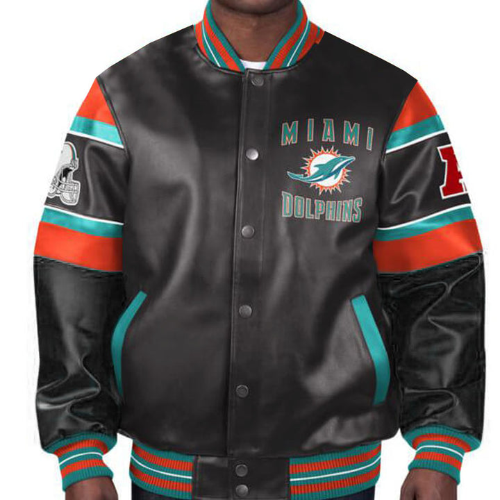 Official Miami Dolphins multicolor leather jacket in USA