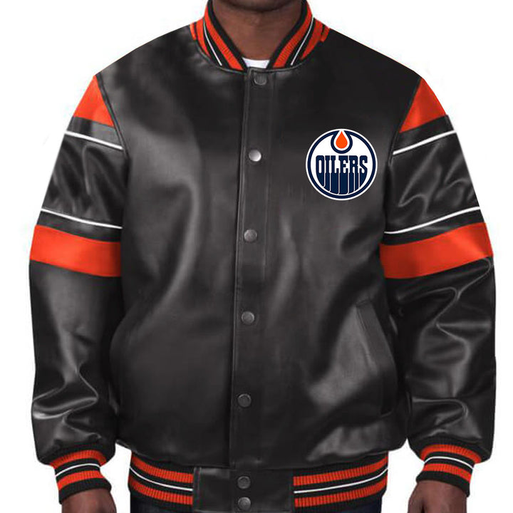Official NHL Oilers jacket - striking royal blue leather design in France style