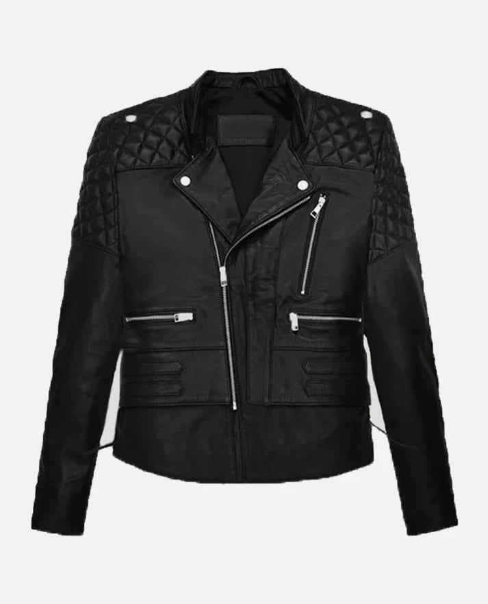 Stylish leather biker jacket worn by Kristen Stewart in American Style