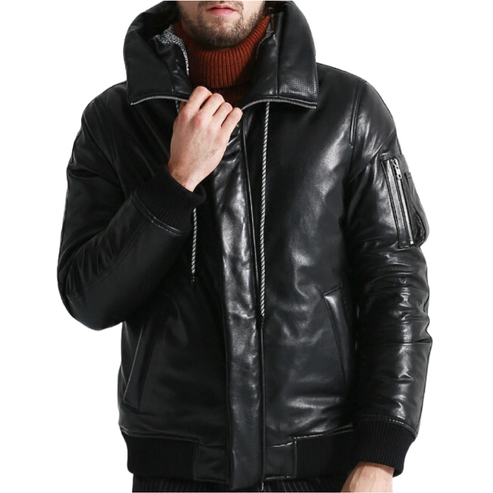 Buy Genuine Sheepskin Leather Jacket For Men Goose Down Winter Coat Warm & Thick Outwear