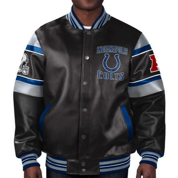 Stylish NFL Colts leather jacket with multiple colors in USA