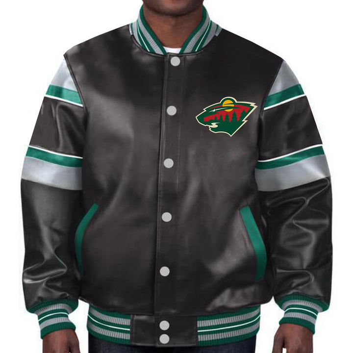 Men’s and women’s Minnesota Wild authentic leather jacket in USA