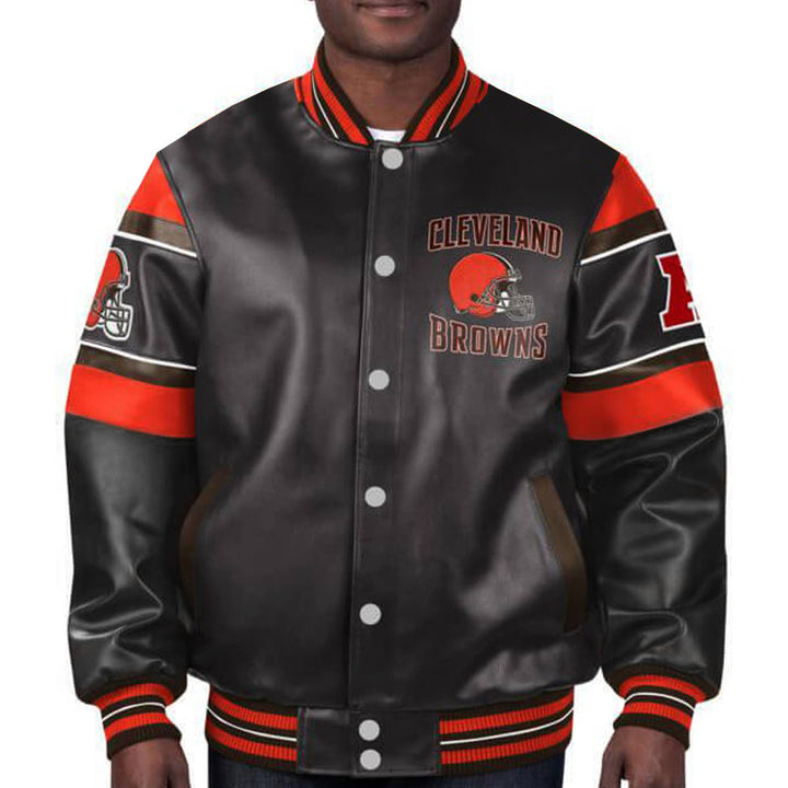 Stylish NFL Cleveland Browns leather jacket with multiple colors in USA
