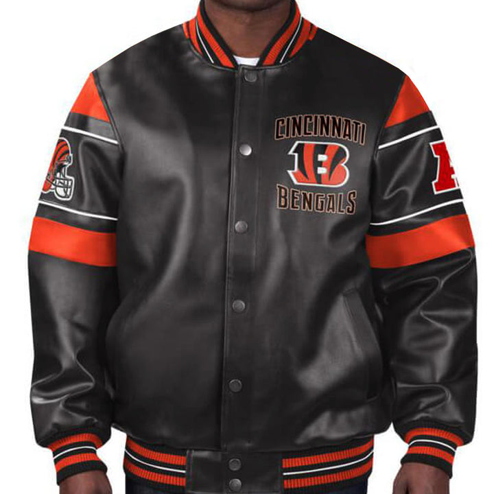 Stylish NFL Bengals leather jacket with multiple colors in USA