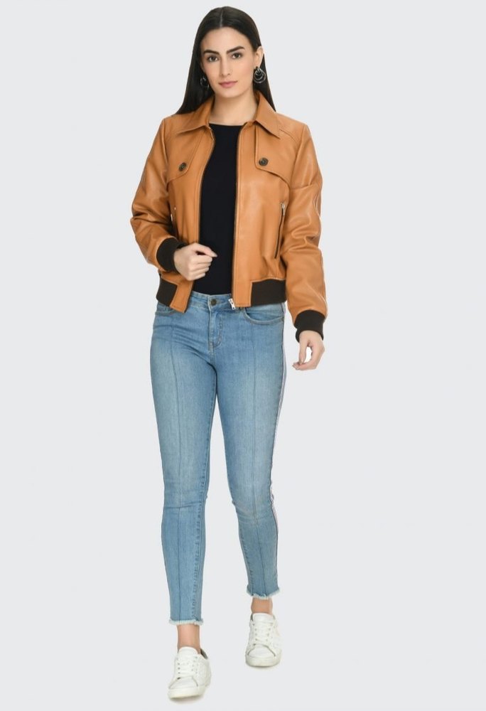 TJS women's leather bomber jacket in France style