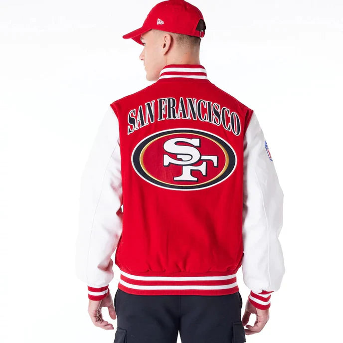 Classic red letterman jacket featuring San Francisco 49ers in USA
