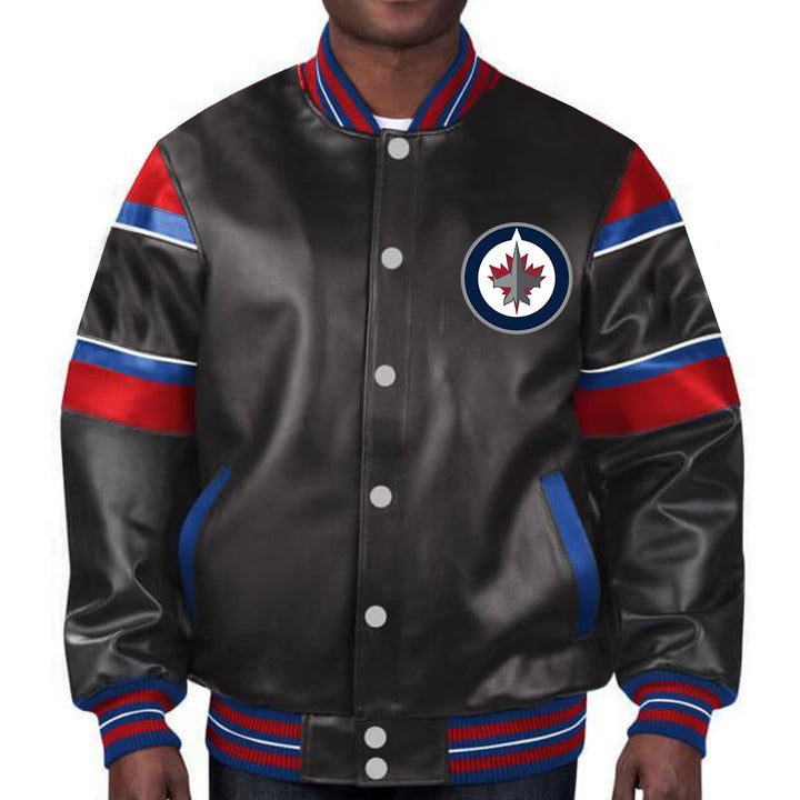 Channel the greatness of Jets hockey with this top-quality leather jacket, designed for both style and fervent devotion in USA