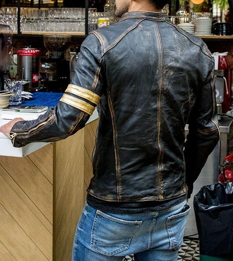 Men's Vintage Motorcycle Black Leather Jacket | Distressed Genuine Leather Biker Jacket in USA