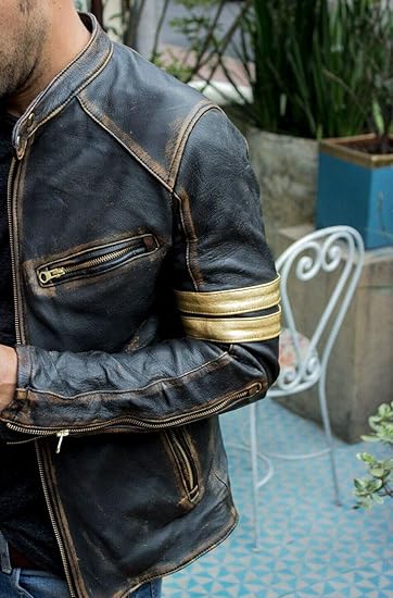 Genuine Leather Black Cafe Racer Jacket for Men | Vintage Motorcycle Distressed Design in American Style