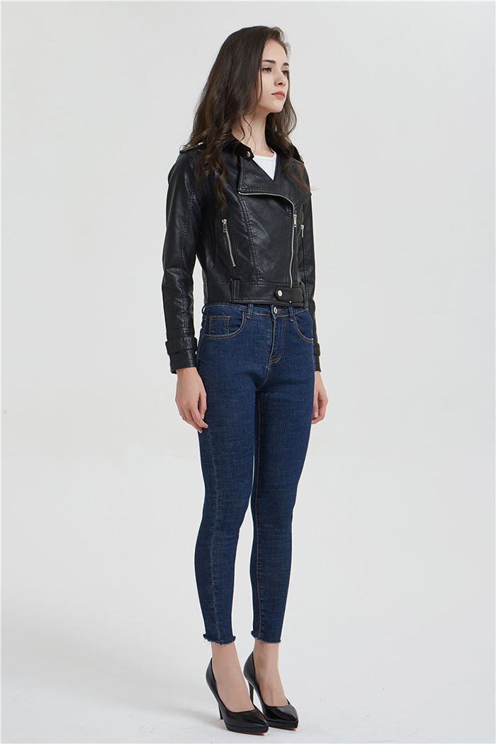 TJS Women's Leather Motorcycle Jacket
