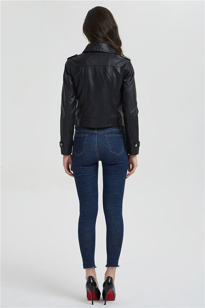 Chic Slim Fit Leather Jacket for Women by TJS
