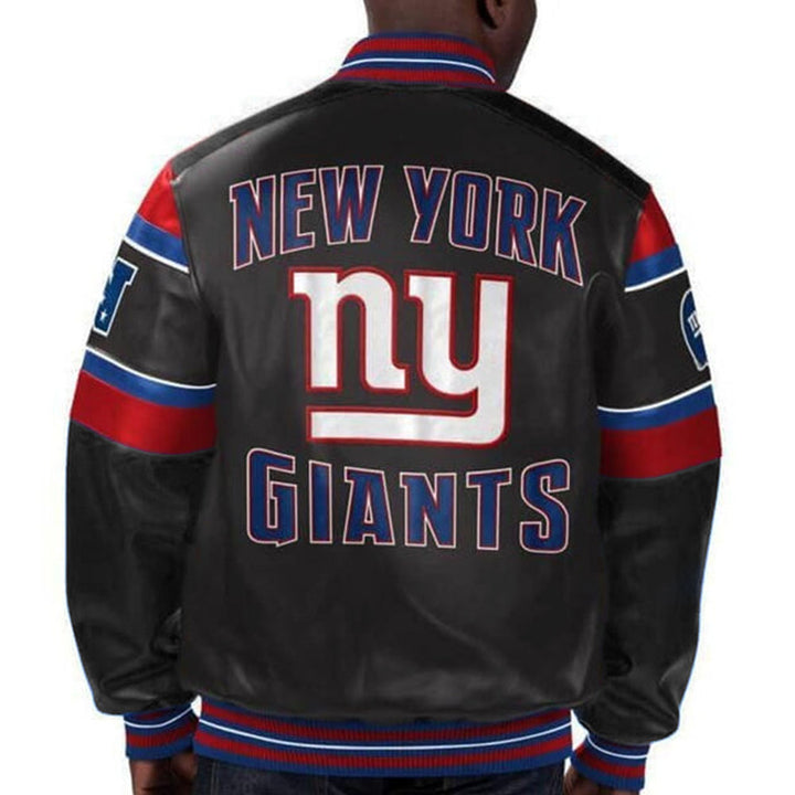 New York Giants leather jacket with official team logo front in USA