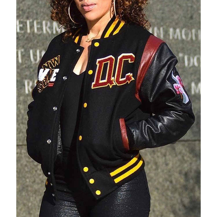 Elian Kub Washington Commanders cropped varsity jacket front view in USA