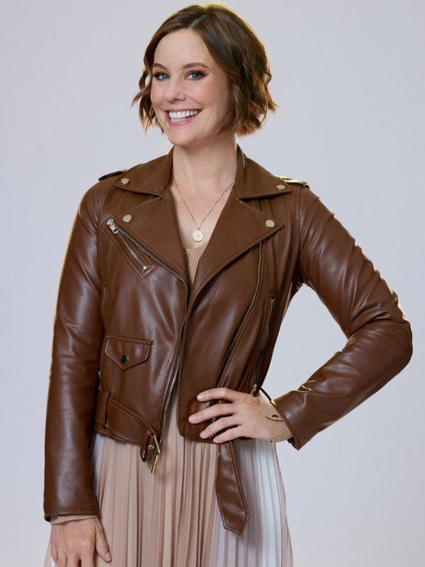 Ashley Williams Falling Together 2024 Brown Leather Jacket for Women n USA