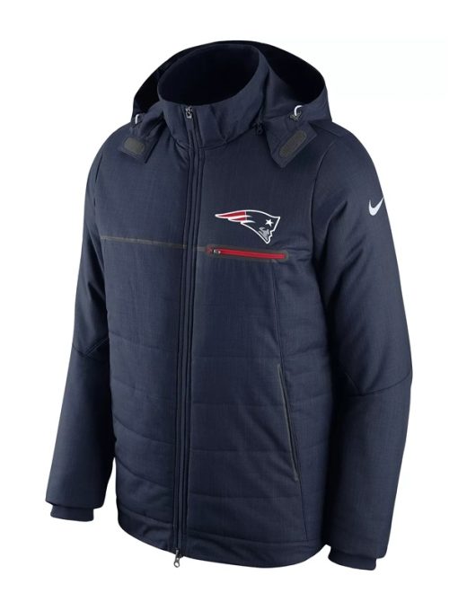 Navy blue jacket with a logo on a white background