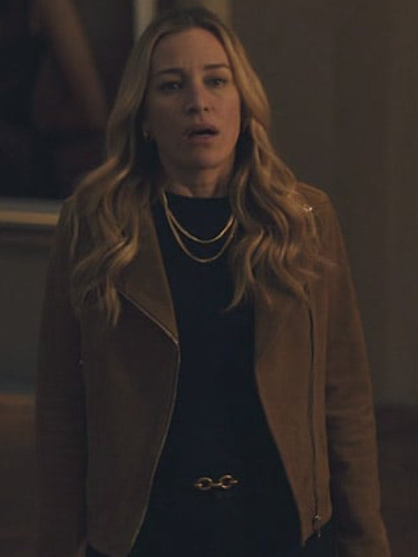 Buy Billions S07 Piper Perabo Brown Suede Moto Jacket