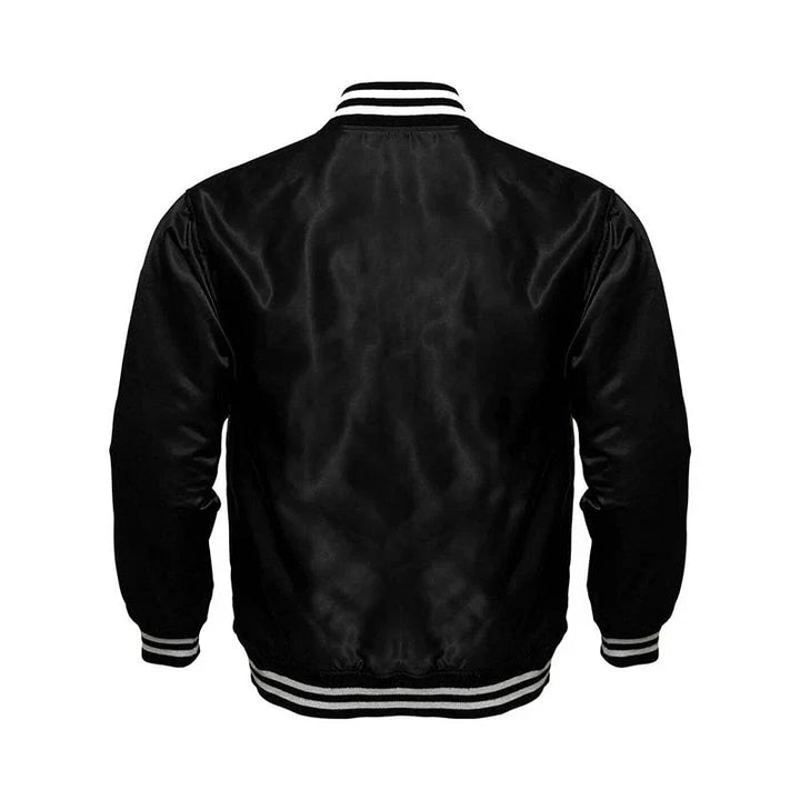 Chicago Cubs Locker Room Satin Varsity Full-Snap Jacket – Black in American Market