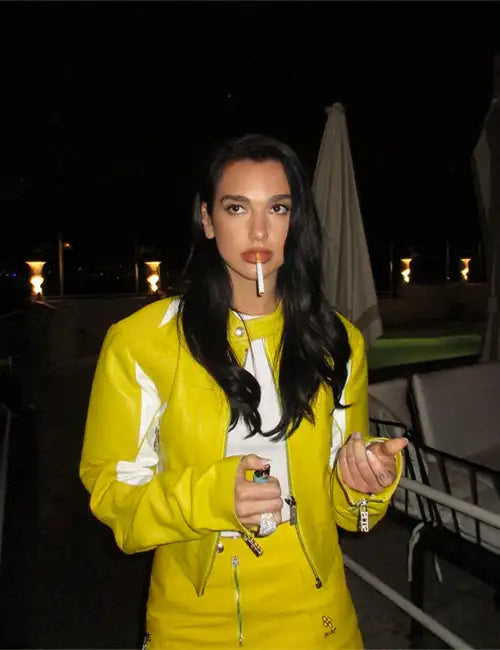 Elegant yellow leather jacket in USA