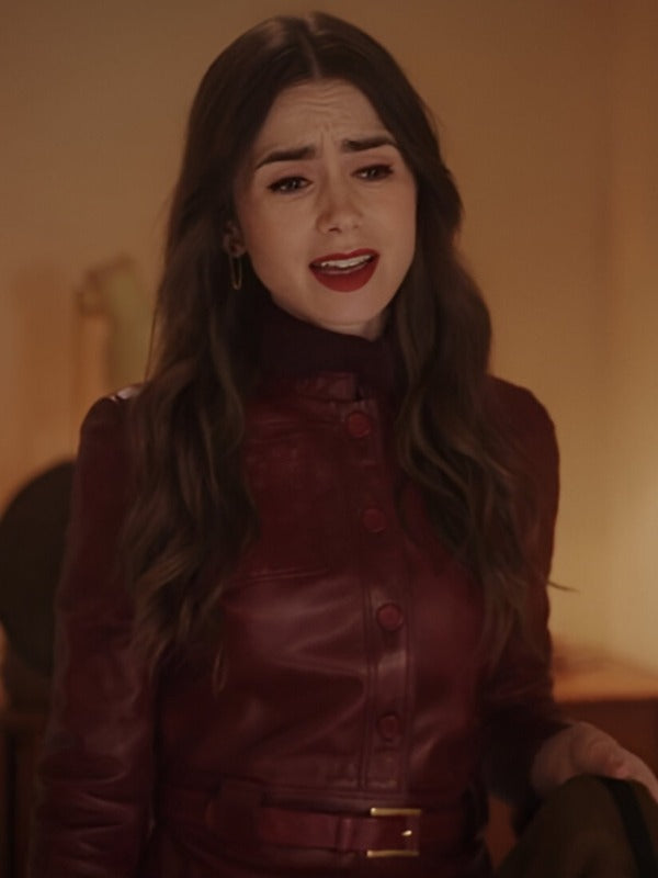 Emily in Paris S04 Lily Collins Red Leather Jacket in USA