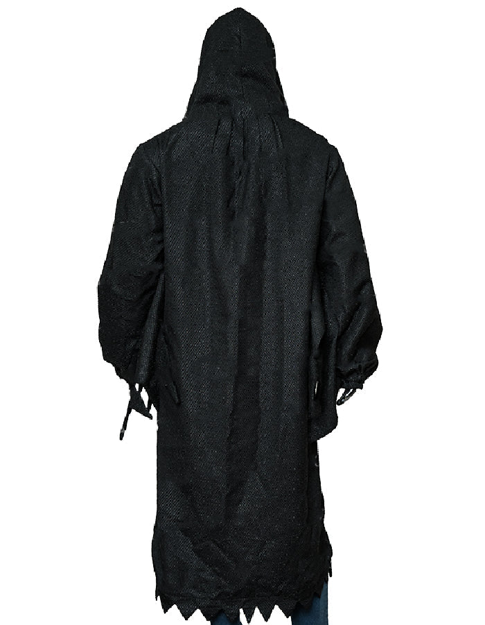 Black hooded coat on a white background