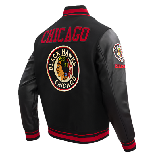 Classic Chicago Blackhawks Ribbed Wool Varsity Jacket for Men