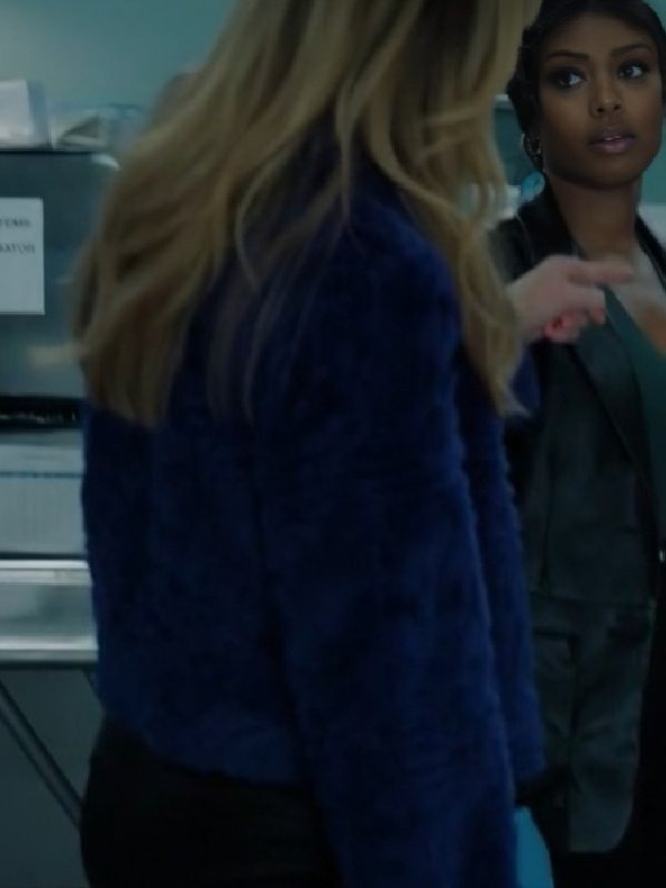 Women High Potential Kaitlin Olson Blue Fur Crop Jacket in United State Market