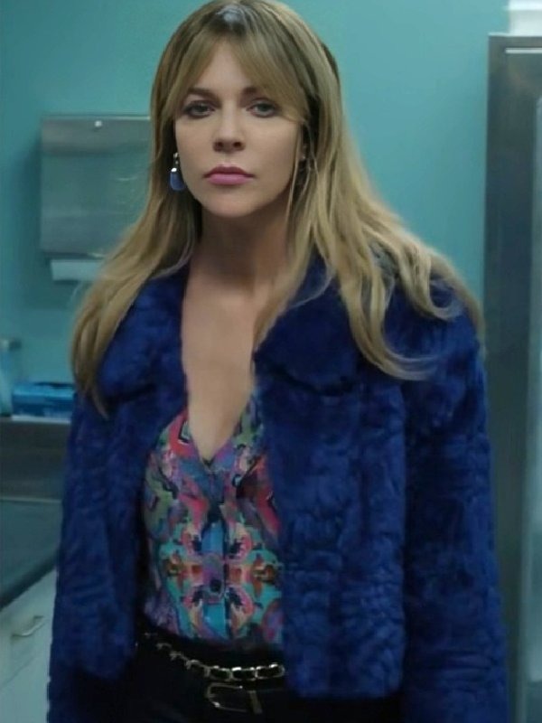 Women High Potential Kaitlin Olson Blue Fur Crop Jacket in USA