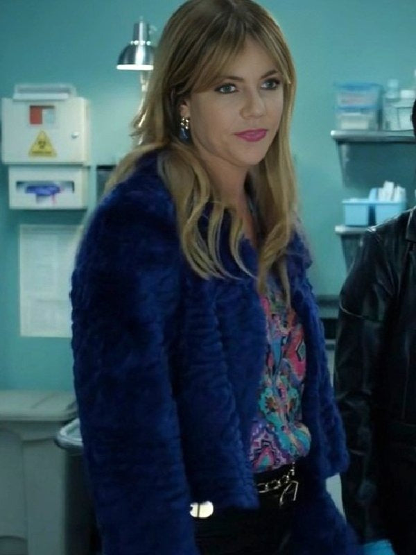 Women High Potential Kaitlin Olson Blue Fur Crop Jacket in American Style