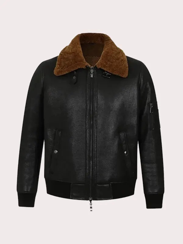 Buy MENS BLACK BOMBER AVIATOR SHEARLING JACKET