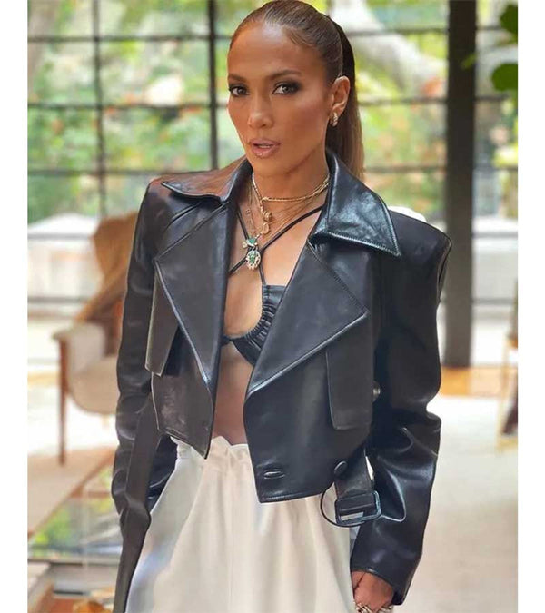 Buy Jennifer Lopez Moto Cropped Leather Jacket