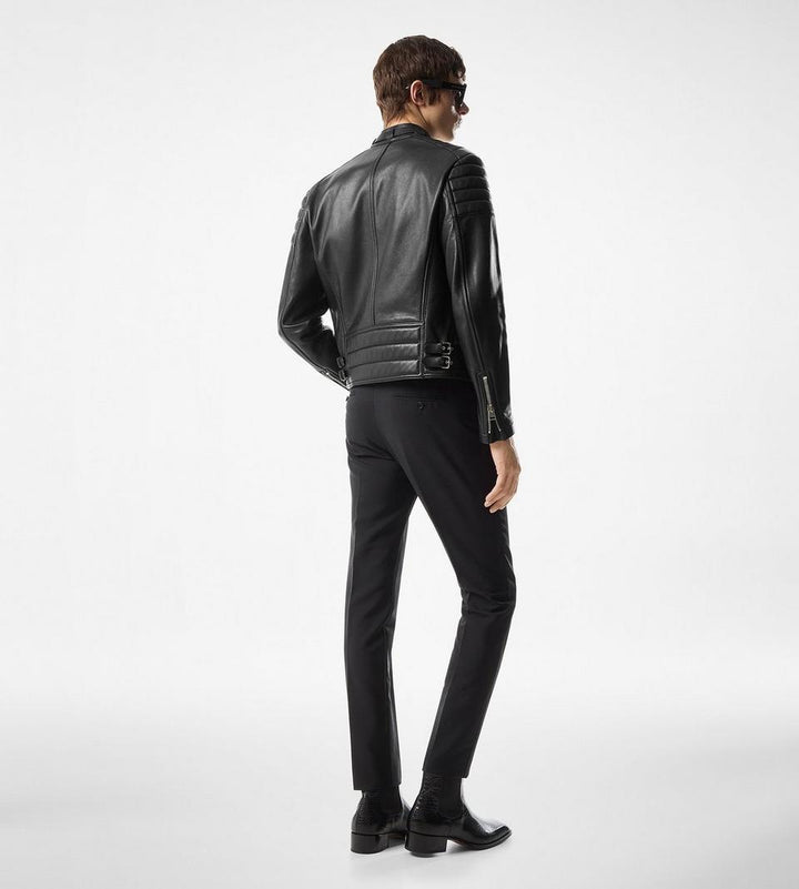 High-quality grain leather zip-up biker jacket in USA