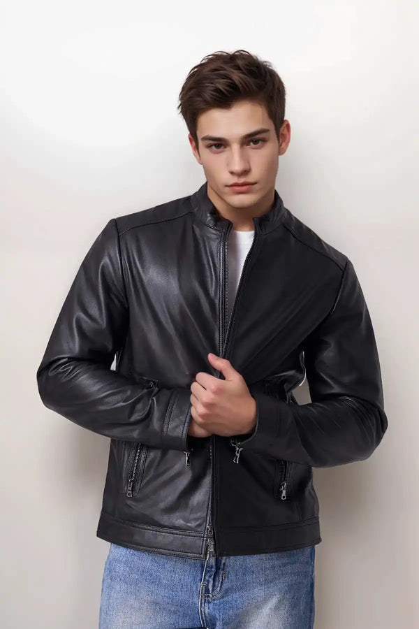 Buy Men Classic Black Leather Jacket